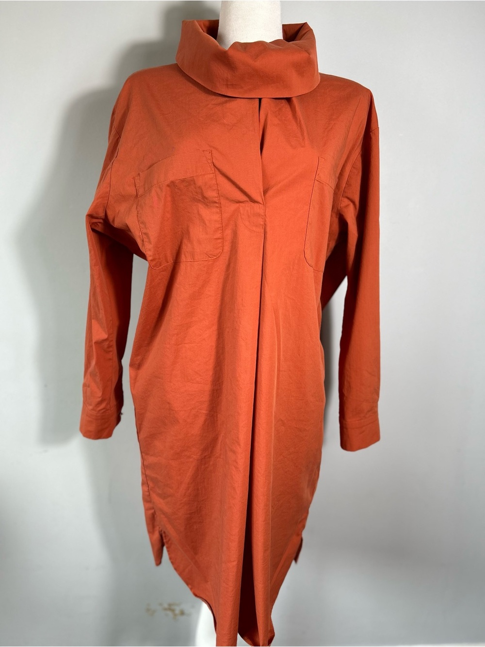 NOEN Danish Design Burnt Orange Oversized Funnel Neck Shirt Dress Size 10